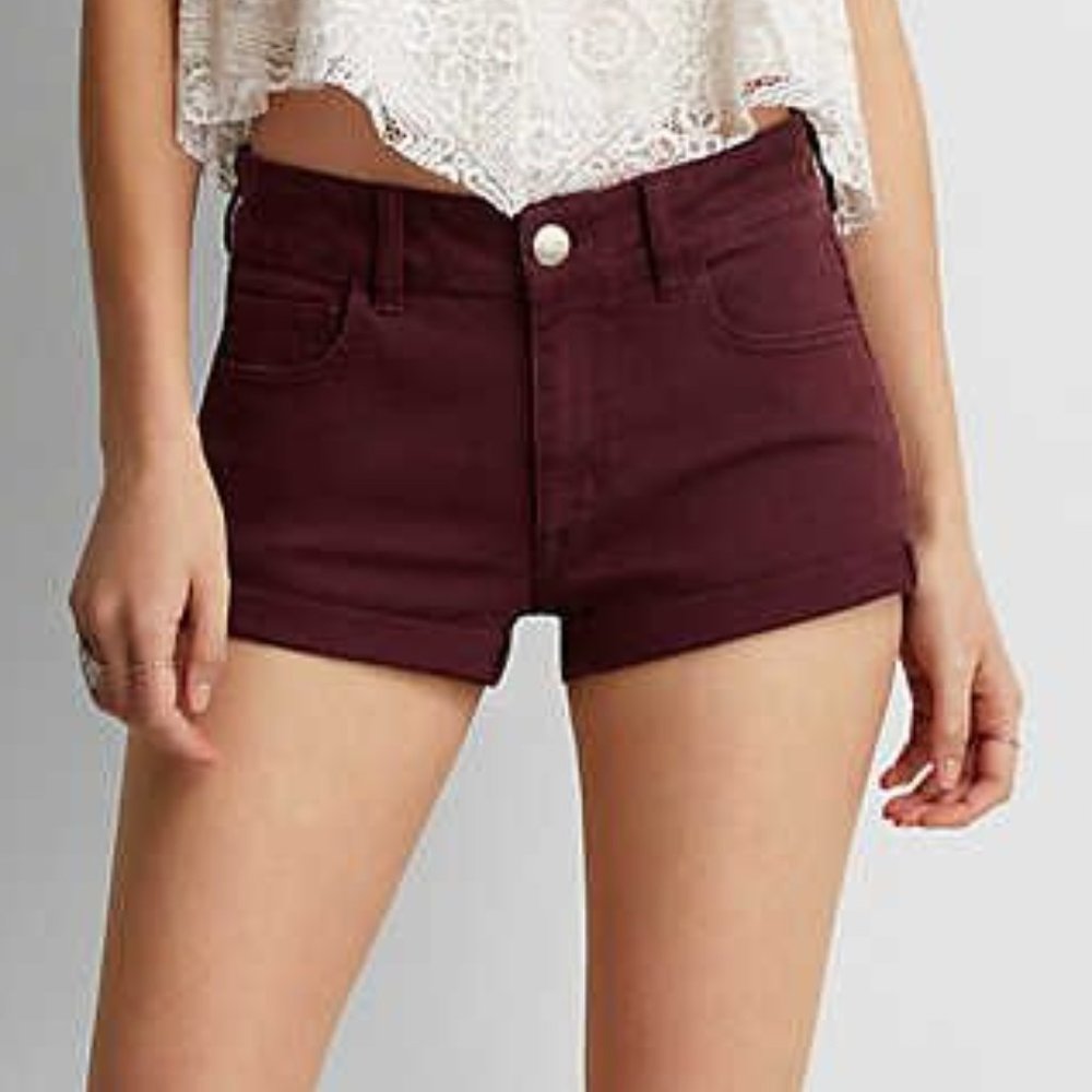 American Eagle Hi-Rise Shortie Maroon Shorts
